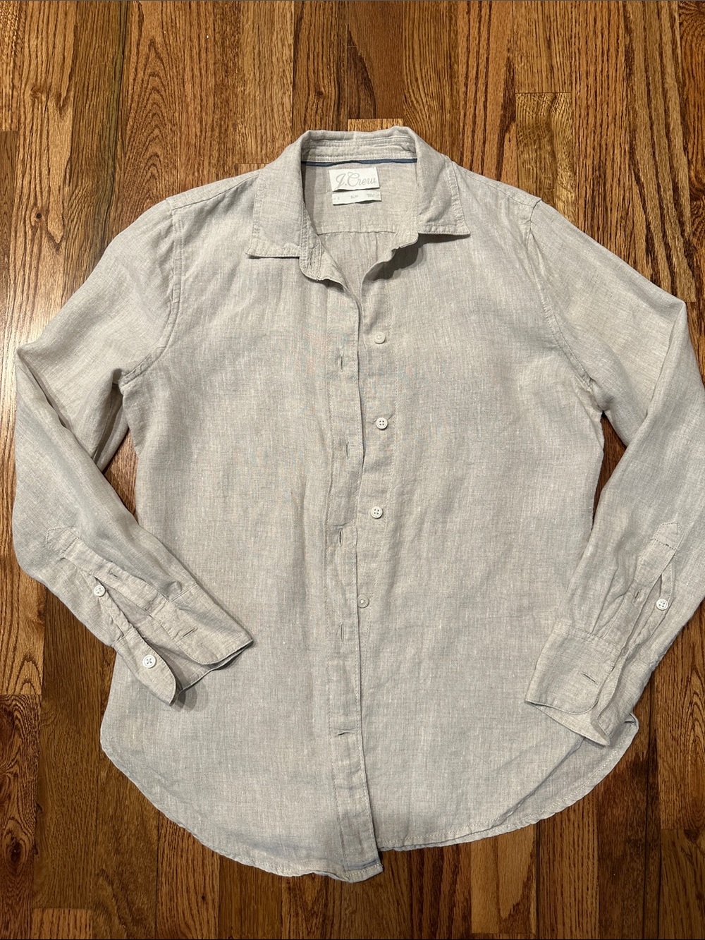 J. Crew Women’s Slim 0 Light Oatmeal Heather Linen Button-Up Shirt